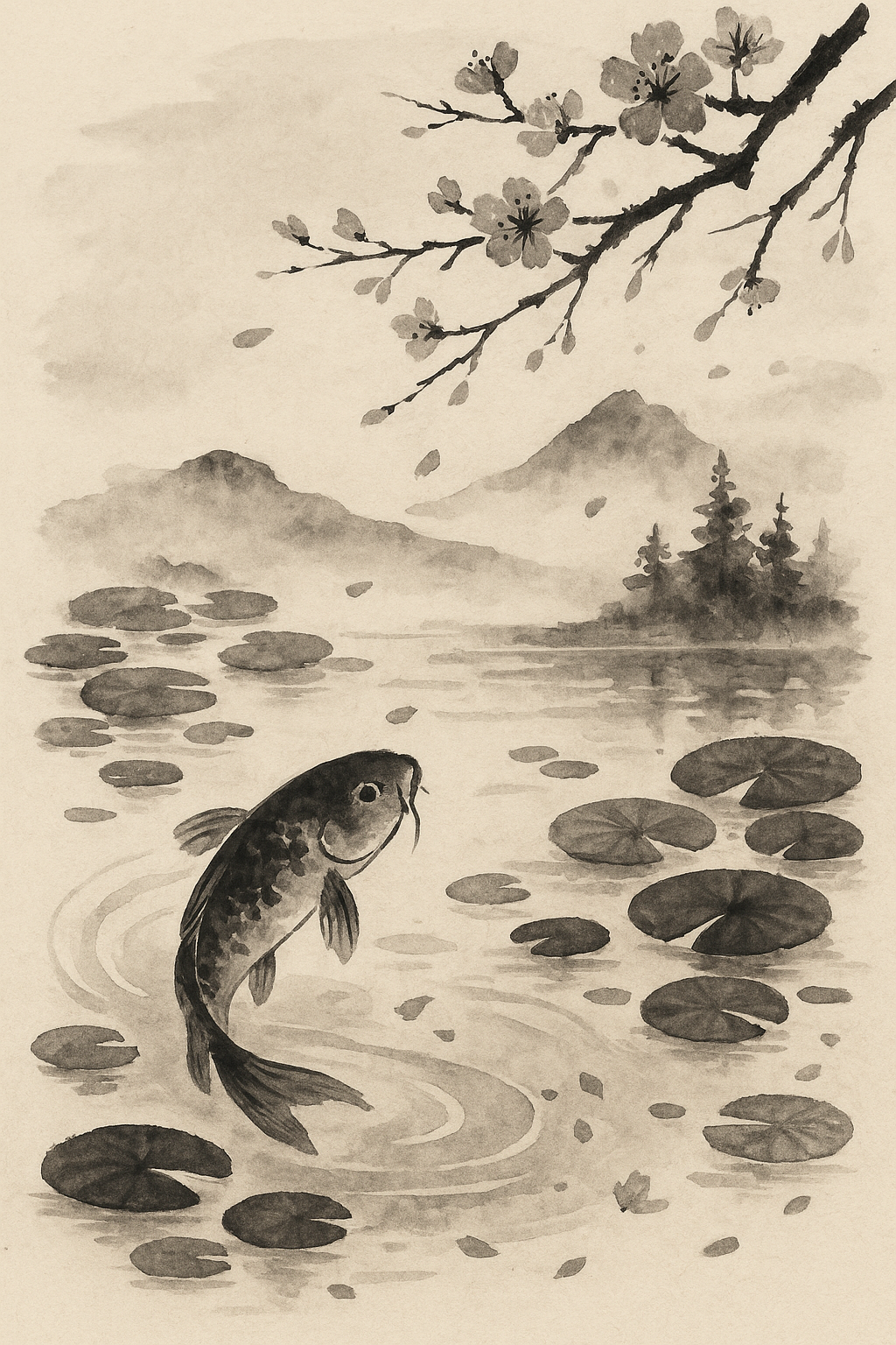 GOUD - Sumi‑e Koi Pond Blossoms