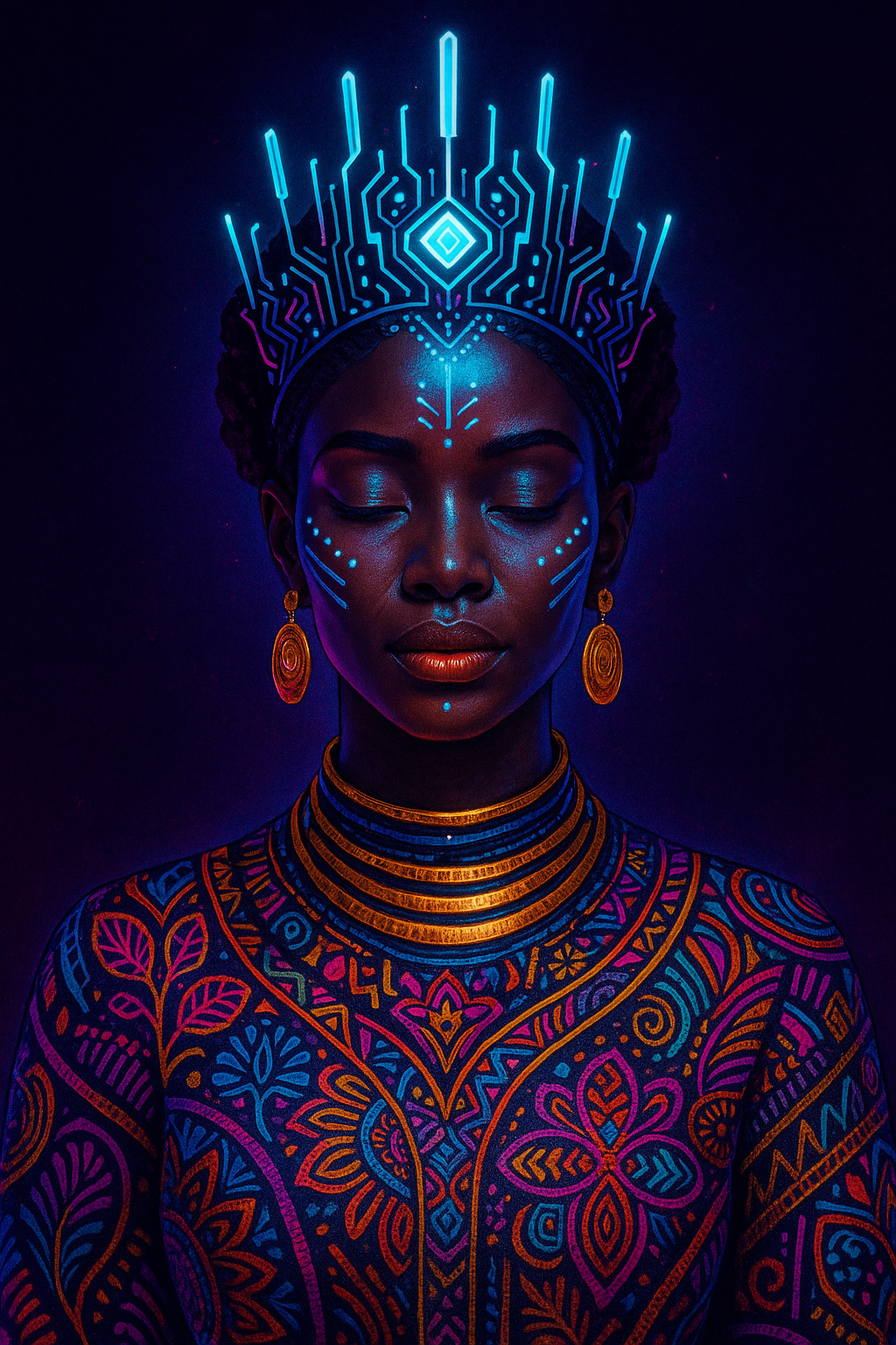 Afrofuturism Neon Tech Crown